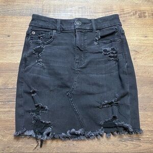 American Eagle next level stretch black distressed denim skirt 0 womens skirt